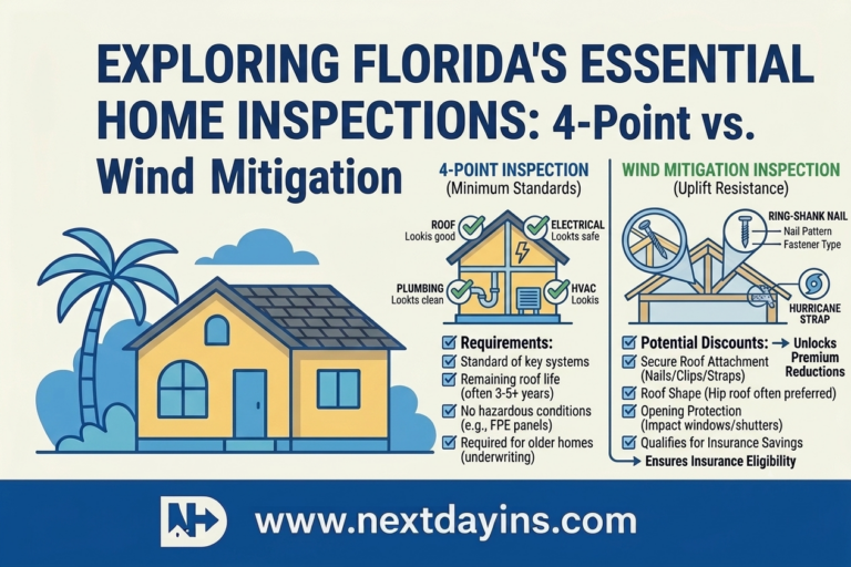 What are 4 Point and Wind Mitigation inspections in Florida and what to expect.